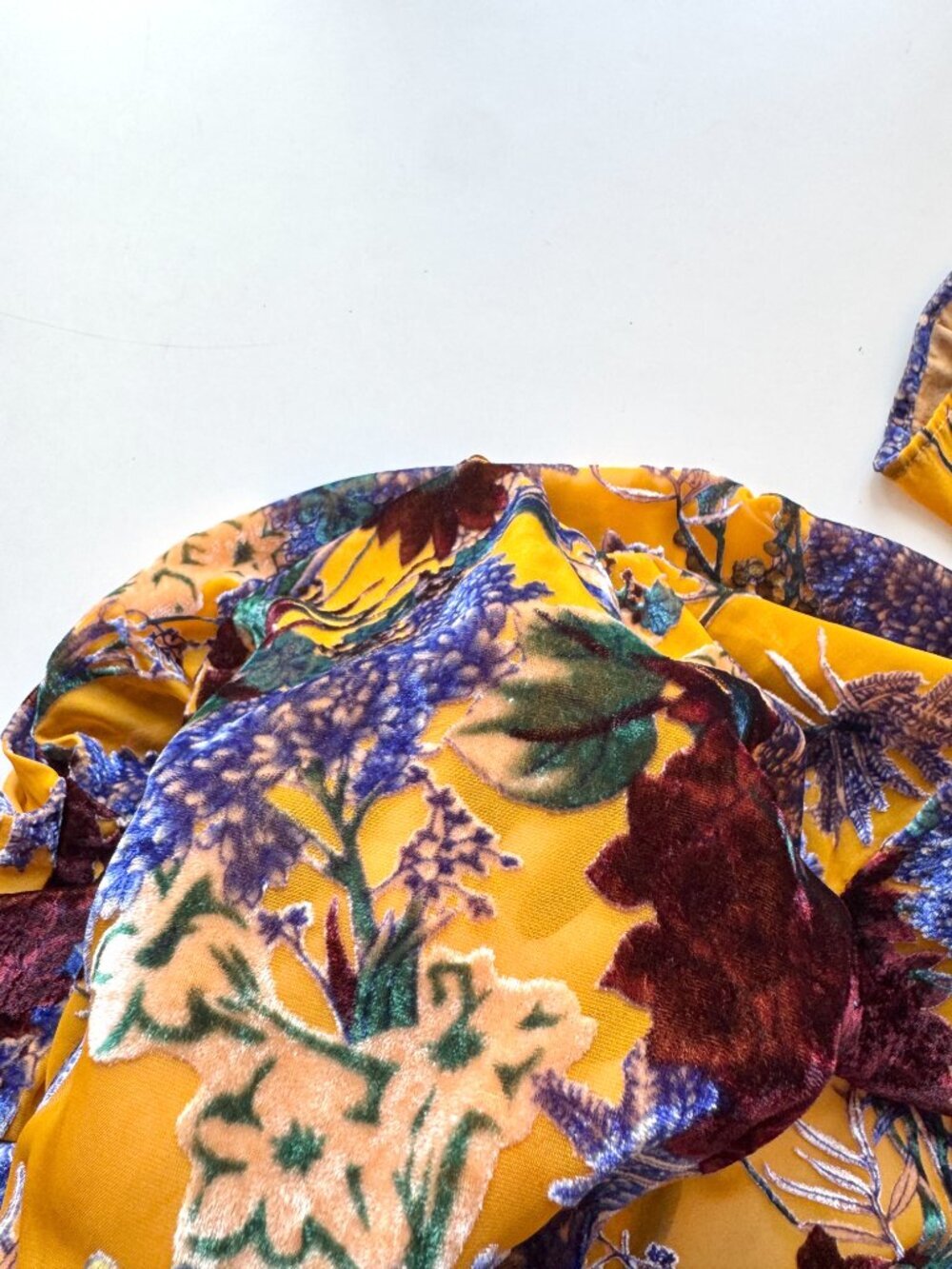 Anthropologie FLOREAT Aurelia Yellow Floral Burnout Velvet Kimono, One Size - Picture 12 of 13